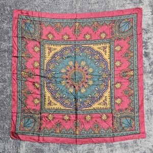 Vintage 100% silk made in Korea. Large square scarf head wrap. Mandala flower